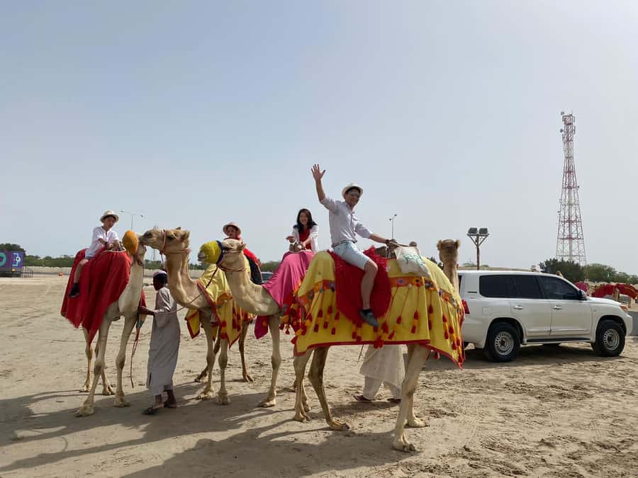 DOHA: Desert safari +Dune Bashing, Camel ride & Quad bikes - Tea, camels, and a falcon at Sealine Beach