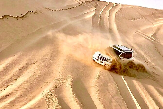 Doha Layover Desert Safari, Camel Ride, Sand Boarding, Inland Sea - Riding the dunes with a private guide