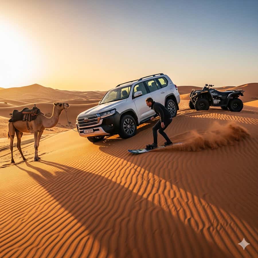 Doha: Safari, Camel Ride, Sand boarding and Inland Sea Tour - Dune bashing in a 4x4 Land Cruiser
