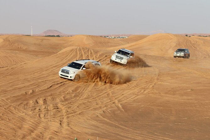 Doha Sharing Desert Safari with Dune Bashing and Sand Boarding - Sealine Beach: Camels, Falcons, and Tire Pressure