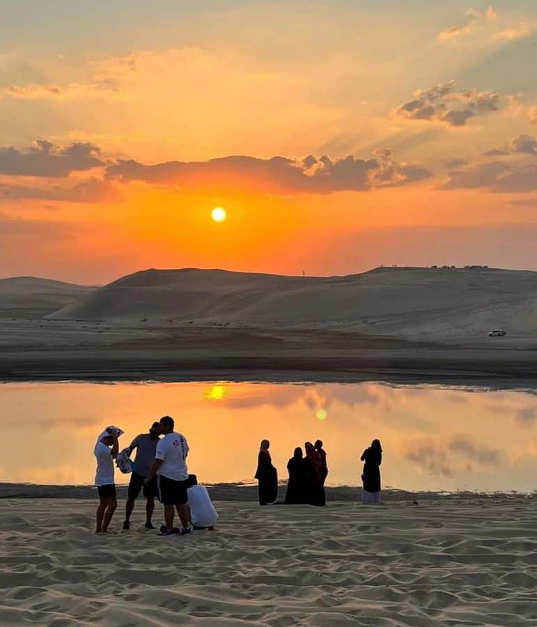 Doha: Sunset Desert Safari with Camel Ride & Sandboarding - Sunset photos and the Inland Sea