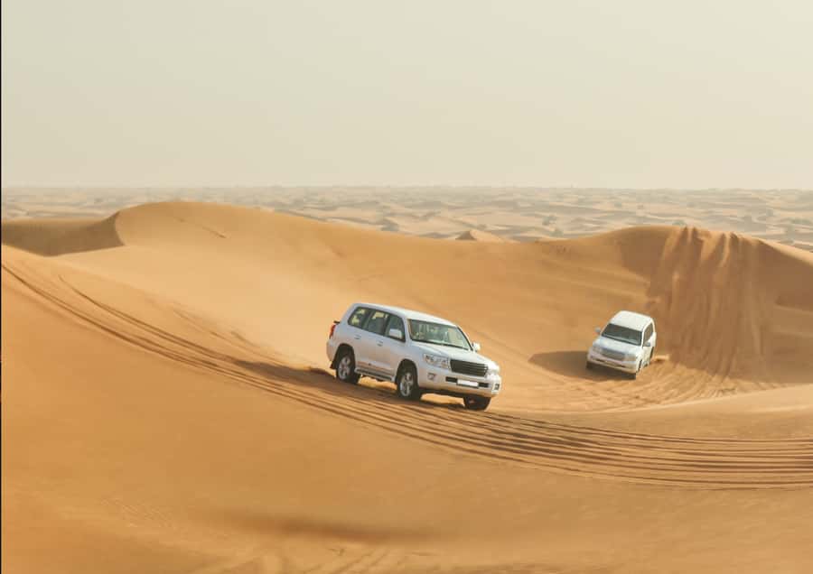 Doha: Sunset Safari, Dune Bashing, Sandboarding & Camel Ride - Dune bashing across Qatar’s golden sand